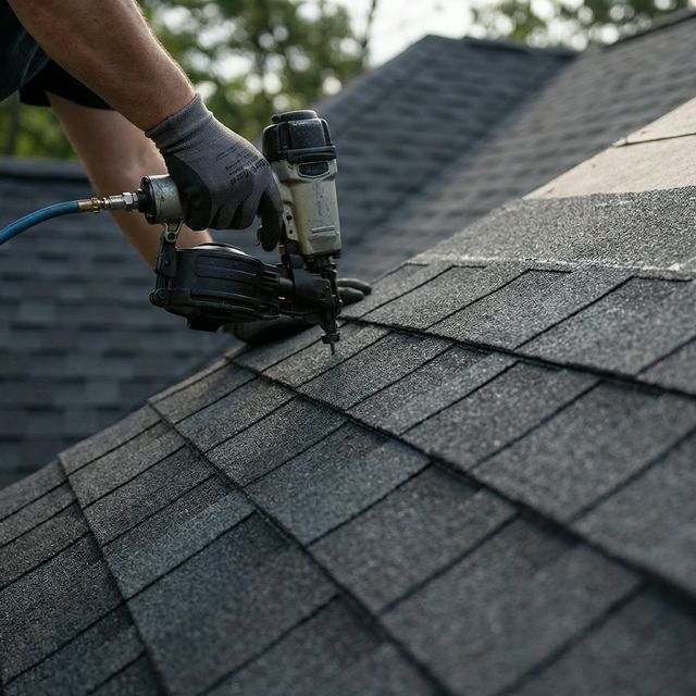 Hand-installing shingles on an Iowa home